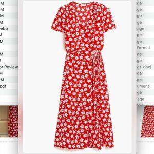 J Crew Red Poppy Floral Midi Wrap Dress